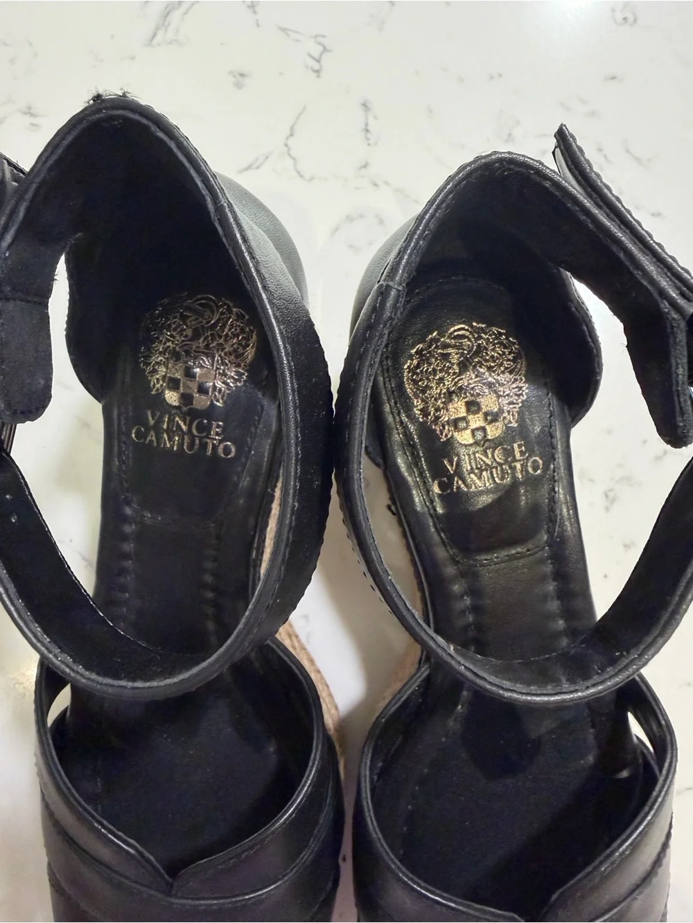 Vince Camuto Black Leather Espadrille Platform Wedges